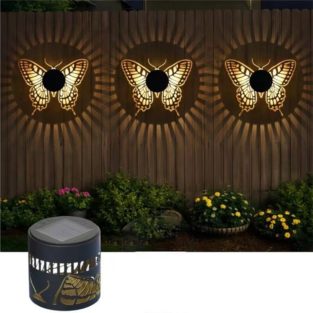 Solar Lantern Outdoor Garden Light Metal Cylinder with Insect Pattern Cutout Waterproof Decorative Yard Lighting for Patio Pathway Lawn Tabletop