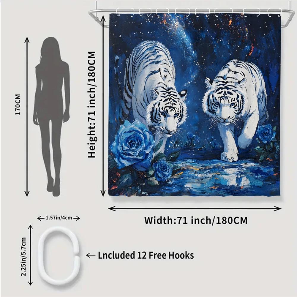 White Tiger Bathroom Four-Piece Set - Avant-garde Waterproof Shower Curtain, creating a complete bathroom suite