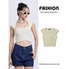 Za2025 Summer New Women Clothes Solid Simple Elegant All-Match Heart-Shaped Collar Sleeveless Rib Simple T-shirt Top