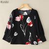 ZANZEA Women Casual Square Collar Summer 3/4 Sleeve Print Blouse