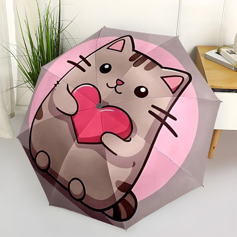 

Cute Cat,Heart Holding Automatic Folding Umbrella Compact 8 rib Design,Unique Style,Suitable for Everyday Outdoor Use,Perfect Gift for