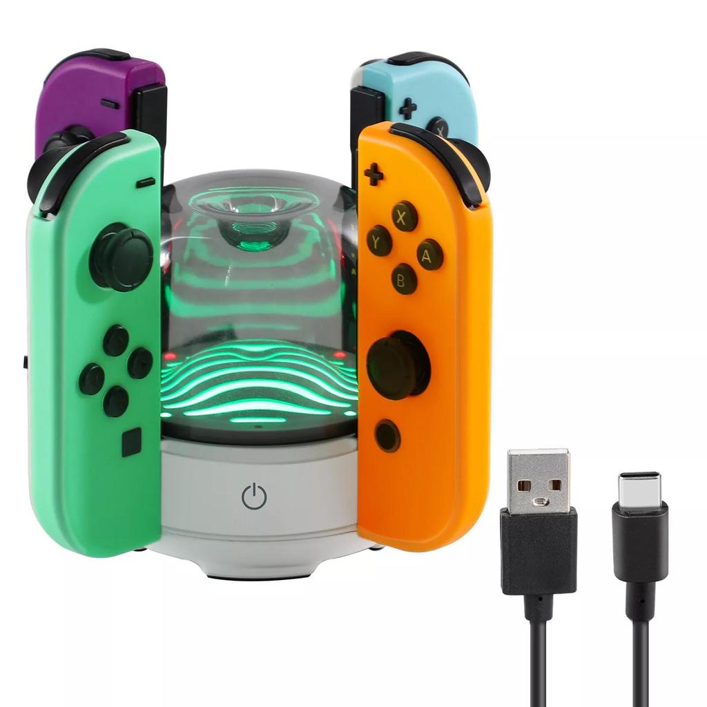 LED-Ladestation in 7 Farben, kompatibel mit Nintendo Switch/Switch OLED Joy-Con, tragbares Switch-Controller-Ladegerät mit LED-Licht und Ladekabel
