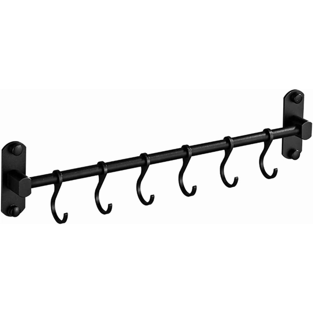 Barra da Cucina con 6 Ganci Scorrevoli, Porta Utensili da Cucina a Parete, Set Porta Organizer per Padelle e Pentole, Nero