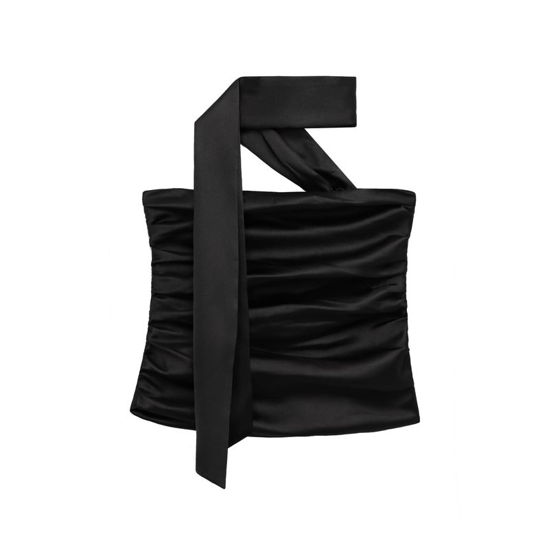 Zbzr Spring New Women clothes Western Style Fashion Fashion Scarf Decoration Pleat Silk Satin Texture Top 2526303