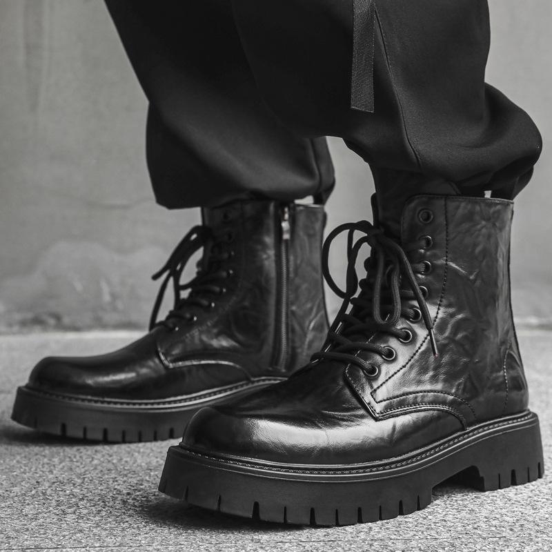 British Style Men Casual Party Nightclub Platform Boots Black Brown Genuine Leather Shoes Cowboy Autumn Winter Boot High Botas