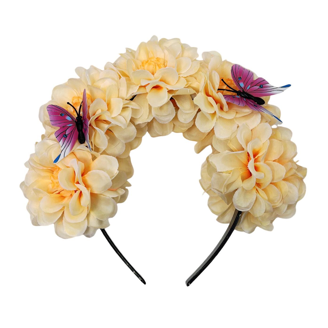 New butterfly big flower simulation flower headband bridal vacation party head buckle bohemian wreath headdress