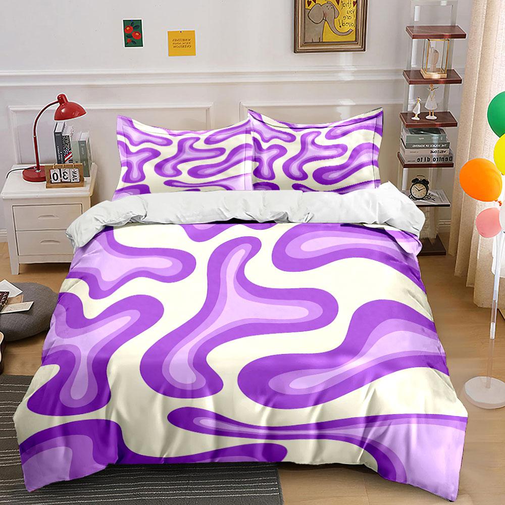 Purple Wavy Pattern Bedding Set Bedding Duvet Cover Set Duvet Cover Pillowcases (1 * Duvet Cover 2 * Pillowcases, without duvet insert) 135x200cm