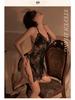 Manyan Sexy Deep V Lace See-Through Split Nightdress with Lace-Up Sling - Style 9105