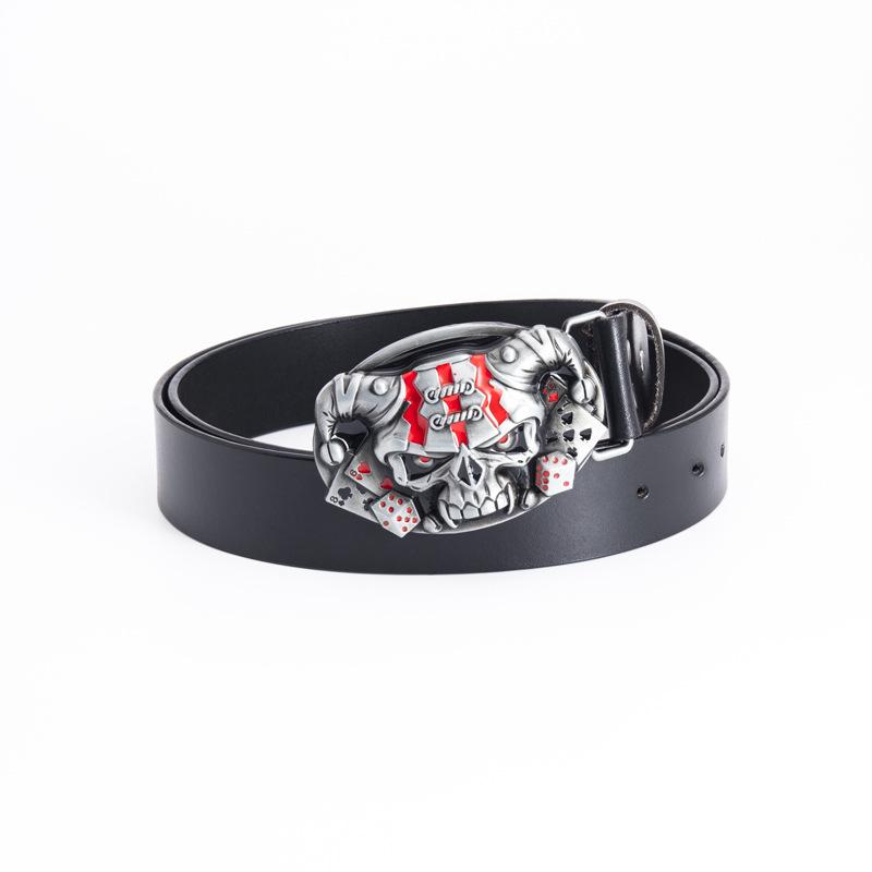Cowhide Men's Belt - Personalized Barber Stylist Exclusive with Clown Skull Design