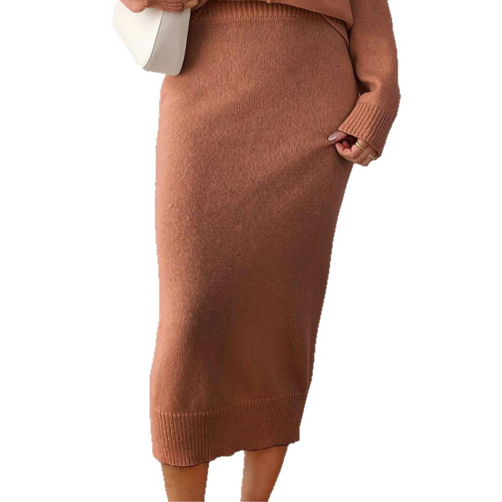 Women's casual commuter hip skirt European and American women's clothing solid color casual skirt woven medium and long sweater skirt