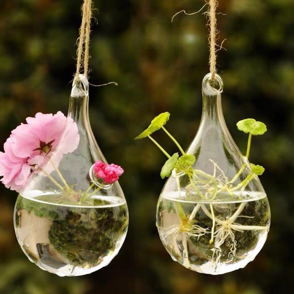 Creative Transparent Hanging Transparent Glass Droplet Shaped Vase Home Decoration Wedding Tea Light Holder Decoration Ornament