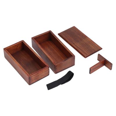 Rectangular Stackable 2 Layer Lunch Box Natural Wooden Bento Box Sushi Food Container Kitchen