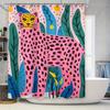 Vibrant Printed Animal Shower Curtain: Leopard Design In Bold Pink With Green Leaves Waterproof Fabric For Bathroom Decorations