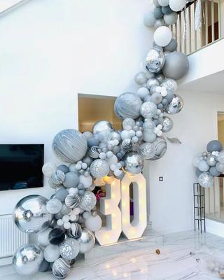 Macaron Silver Grey 4D Latex Balloon Set Birthday Wedding Decoration Agate Arch Balloon Chain Combination