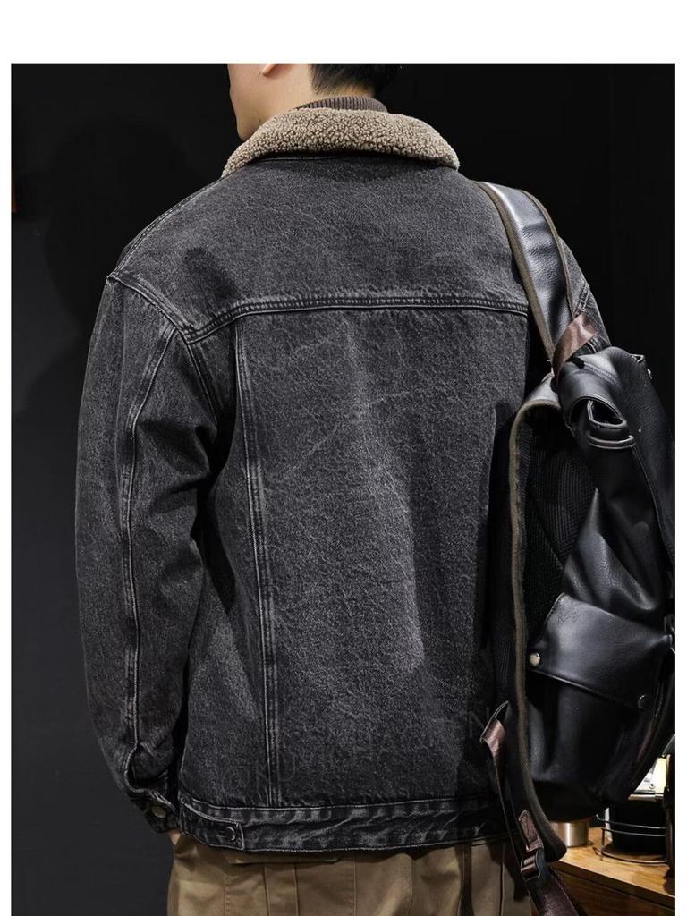 Men's Casual Cool Loose Denim Jacket with Lapel - American Retro Trendy Brand Workwear Coat