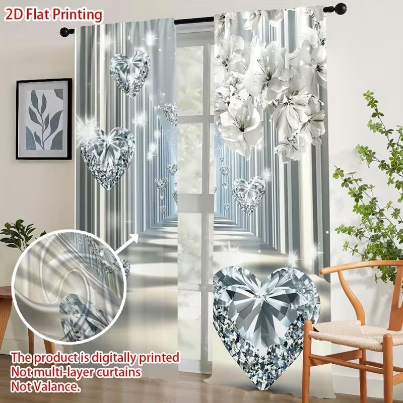 2 Stück Diamant-Herz-Blumenmuster Vorhänge geeignet für Schlafzimmer Wohnzimmer Küchen Dekoration Heimdekoration Fensterdekoration