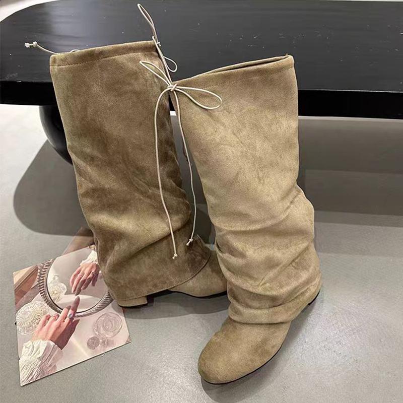Flats Women High Boots Suede Designer Shoes Winter Dress Knee High Woman Boots 2025 New Trend Goth Chelsea Botas Mujer