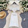 Rochii de vară pentru femei, cu mânecă scurtă și guler în V, cu bowtie dulce, tricotate, pulover
