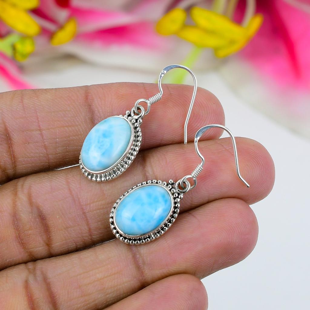 Natural Republic Larimar Gemstone 925 Solid Sterling Silver Earring 1.25" g0A08