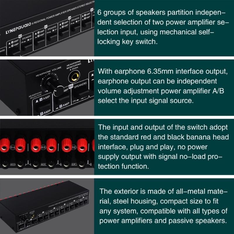 2 In 6 Out Power Amplifiers Loudspeaker Box Switcher 6 Channel Speaker Distribution Device Loudspeaker Switching Amplifi