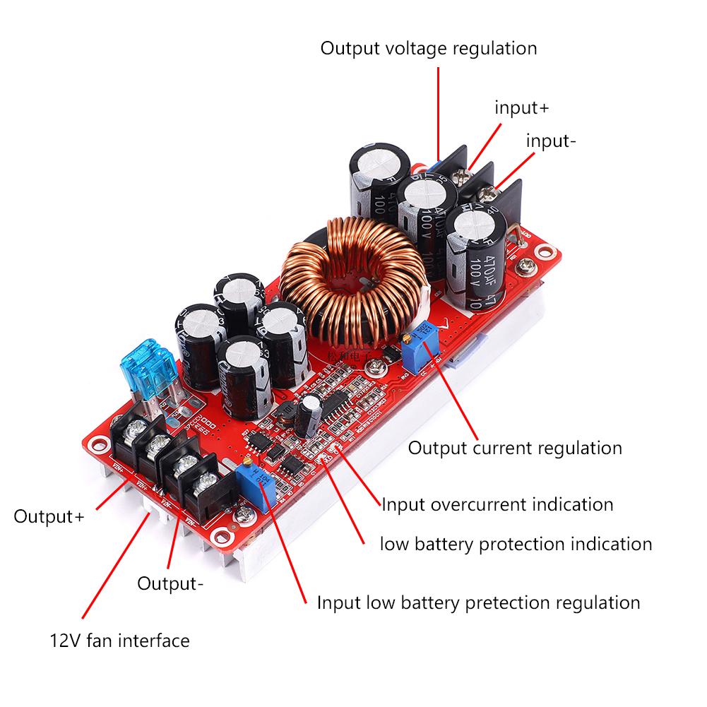 Power Converter Step Up Module 1200W 20A In DC10-60V Out 12-83V 1200W 20A DC DC Converter Boost Overcurrent Protection