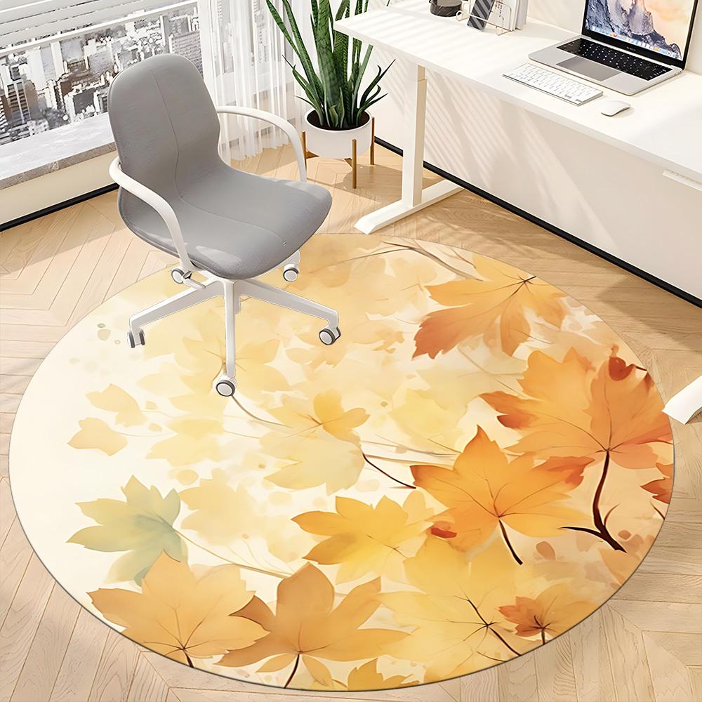 1pc Autumn Leaves Office Round Area Rug, Indoor Mat Suitable For Office, Under Office Chairs Bedroom Living Room Home Decor, Room Deco
