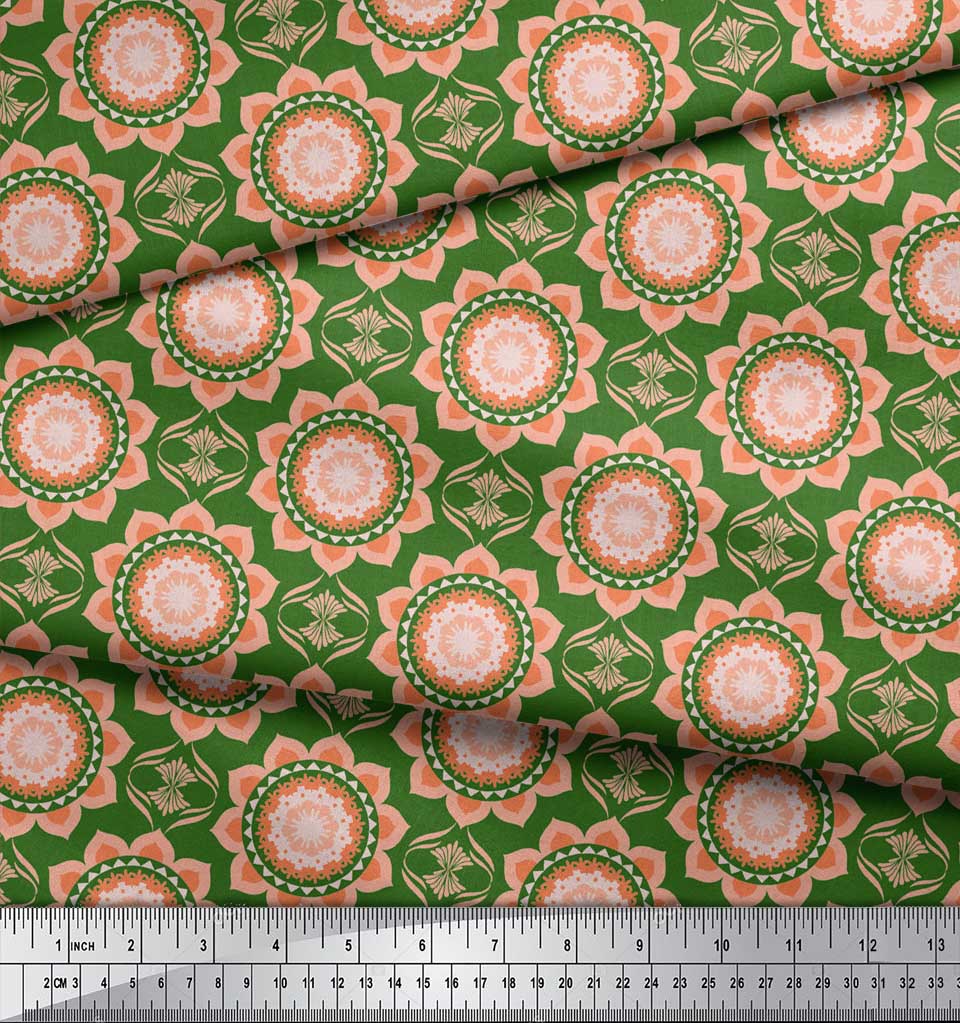 Soimoi Red Japan Crepe Satin Fabric Vector Design Damask Print Fabric by the metre 42 Inch