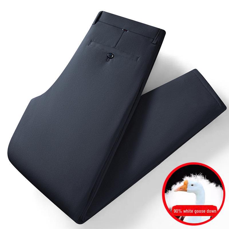 

Мужские брюки из 90% белого гусиного пуха — теплые, устойчивые к холоду, прямого кроя для деловой и повседневной носки осенью и зимой. Waist 31