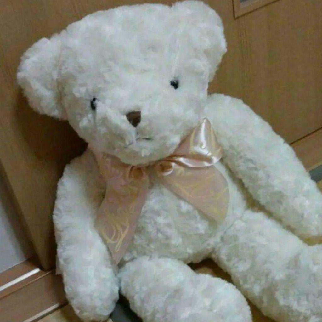[USED] LIZ LISA Novelty Large Teddy Bear, White, with Ribbon