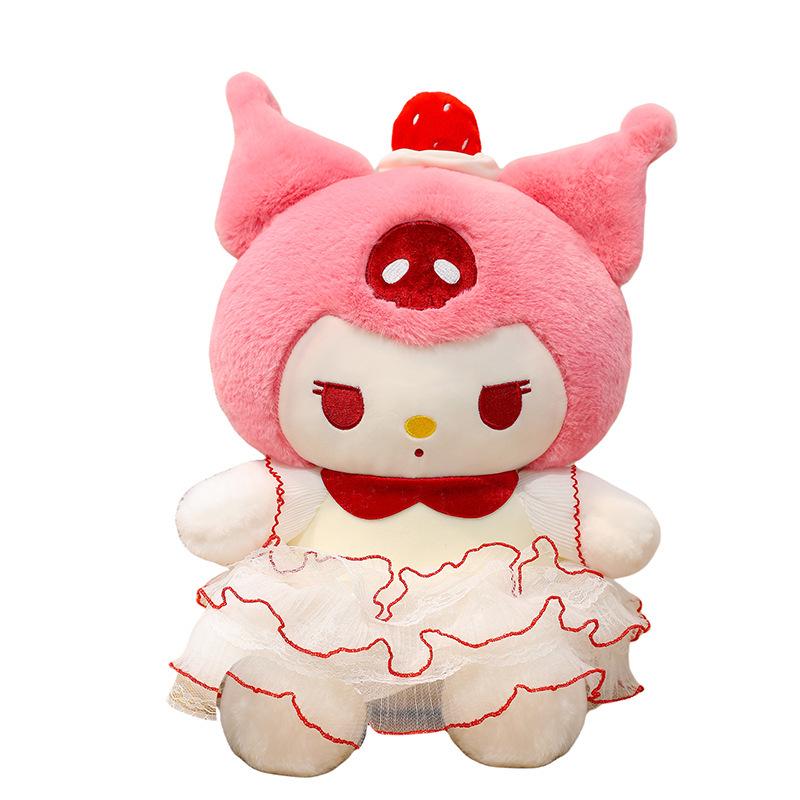 Kuromi Strawberry Cake Cat Doll with Birthday Hat Plush Toy