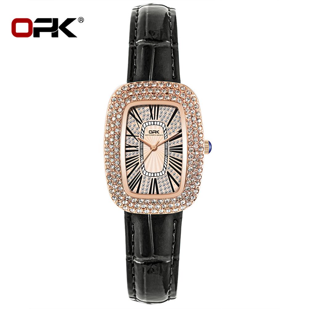 OPK Brand Belt Full Diamond Roman Scale Simple Ladies Quartz Watch 8616