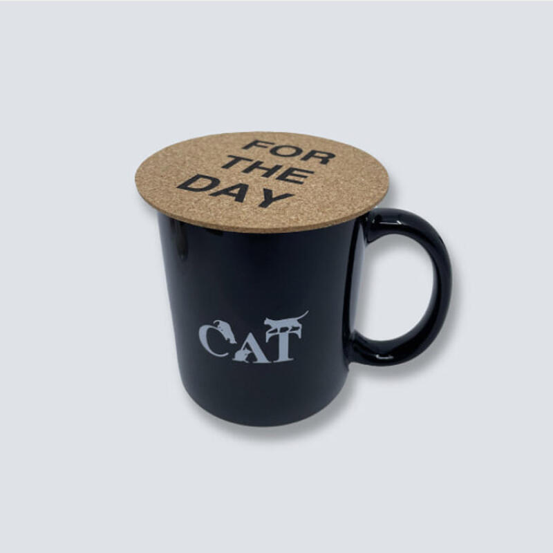 Cat & Black Porcelain Ceramic Simple Handle Mug 330mL - Black