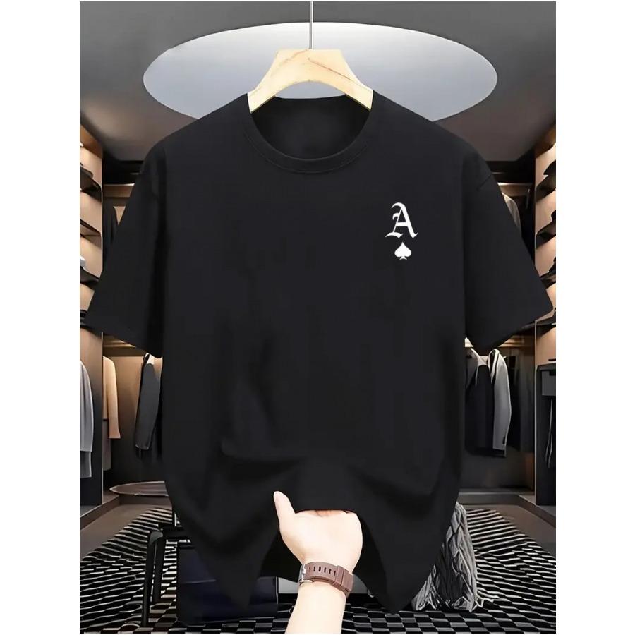 Men's Summer Casual Loose Fit Fashion Playing Card Pattern Print Comfortable Crew Neck Short Sleeve T-Shirt