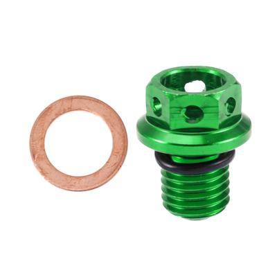 A ABSOPRO M12x1.5 4mm Magnetic Drain Plug Aluminum Alloy with Copper Washer Green