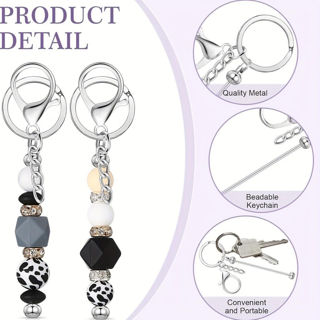 Multi[urpose Keychain Charm with 12 Pieces Beading Pendant Set Sturdy Alloy Craft Supplies for Men and Women Daily Use