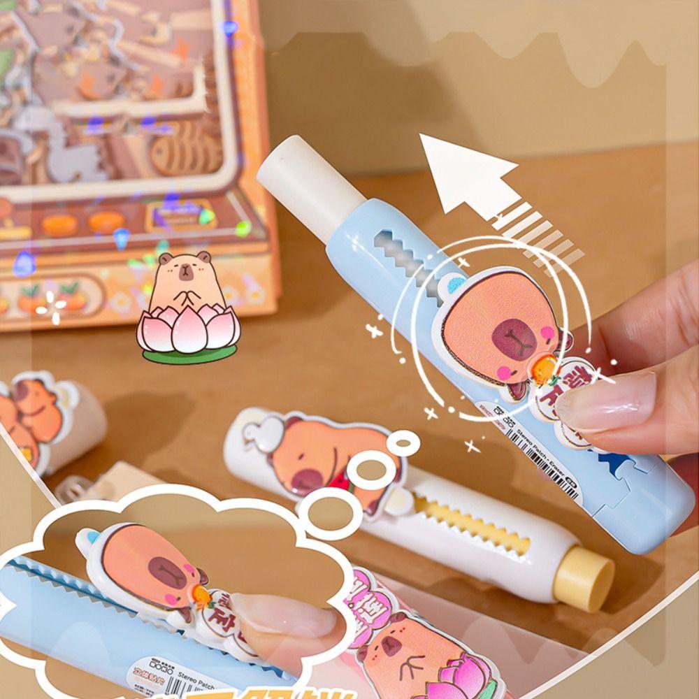 1pc New Capybara Rubber Eraser Cartoon Push-pull Design Silicone Eraser Gift Pen Type Eraser School Supplies
