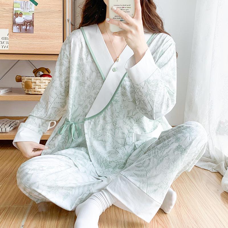 

2024 Pure Cotton Maternity Kimono Pajamas - Spring/Summer Postpartum/Nursing Wear for Pregnant Women L