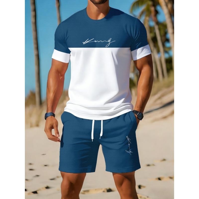 Sommeranzug 3D-Druck Herren Freizeit Kurzarmanzug Geeignet für Sportanzug Herren Rundhals Kurzarm Oberteil Und Shorts