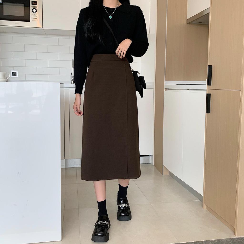 Women's Black Slit Midi Skirt - Spring/Summer/Autumn School Style Bodycon