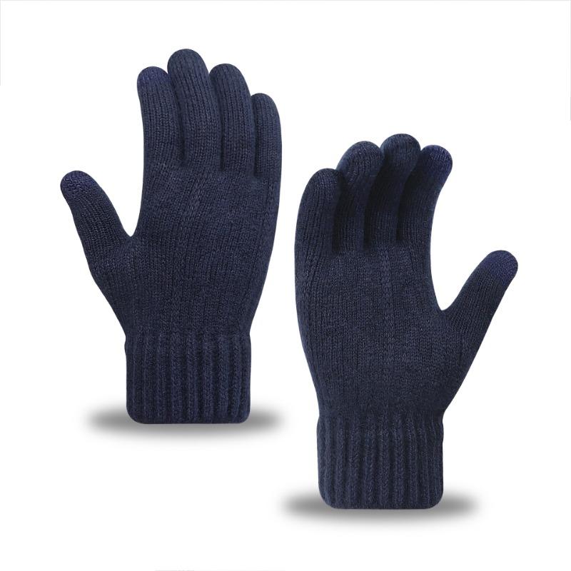 Winter Touch Screen Gloves Men's Finger Warm Piled Thickened Jacquard Wool Half Finger Knitted Gloves