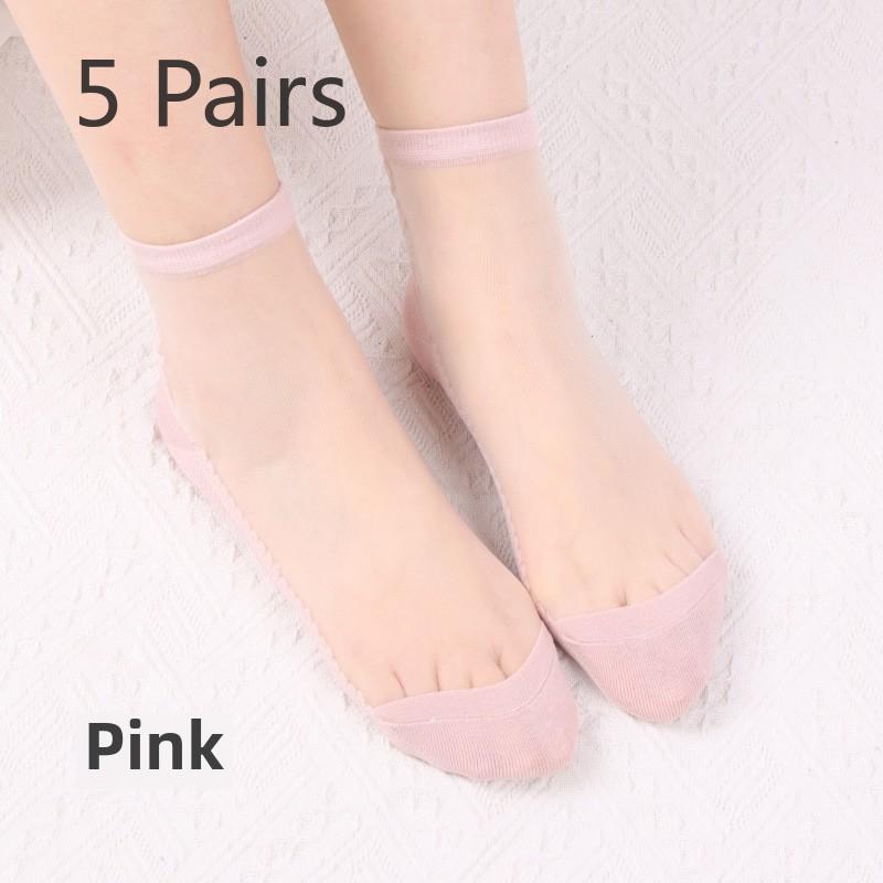 5 Pairs Spring and Summer Women's Transparent Socks Wave Transparent Women's Stockings Glass Silk Crystal Silk Women's Socks