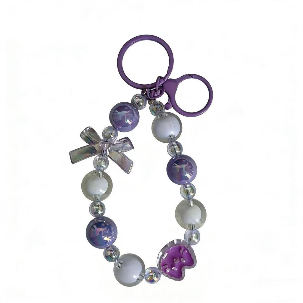 Fresh Candy Color Bow Cat Beaded Phone Lanyard Keychain Bag Charm