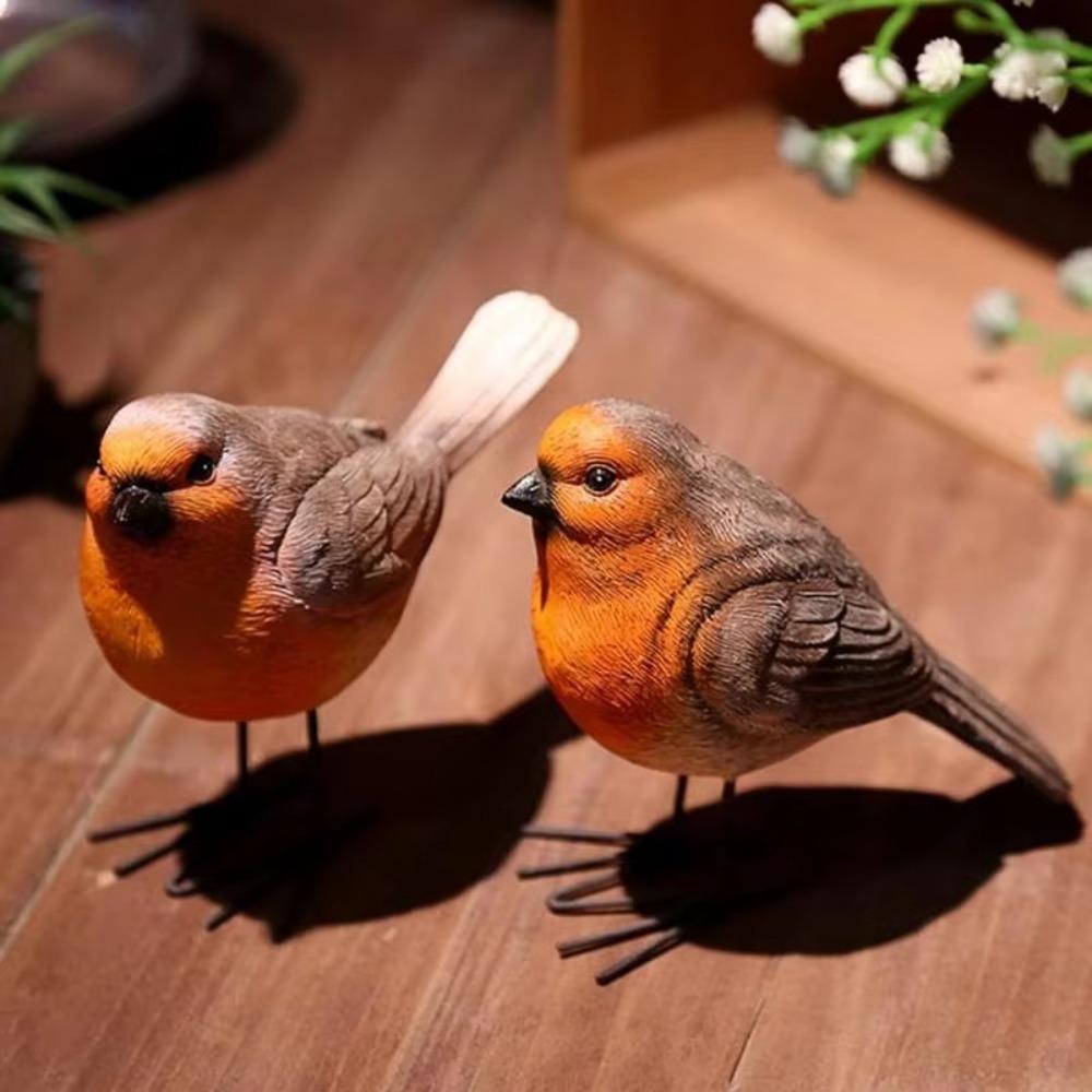 Cute Robin Bird Statue Nordic Style Yard Ornament Durable Bird Figurines Indoor Living Room