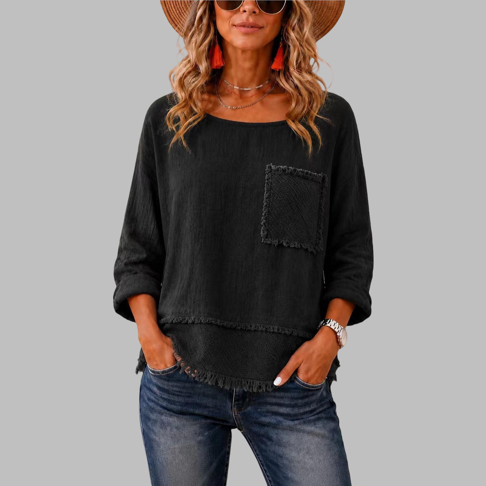 Women s Round Neck Long Sleeve Loose Fit Casual Pullover Top M