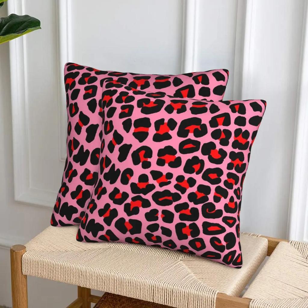 Red Leopard Print Spots On Pink 2 Pcs Square Pillowcase Pillow Cover Cushion Decor Comfort Throw Pillow For Home Bedroom