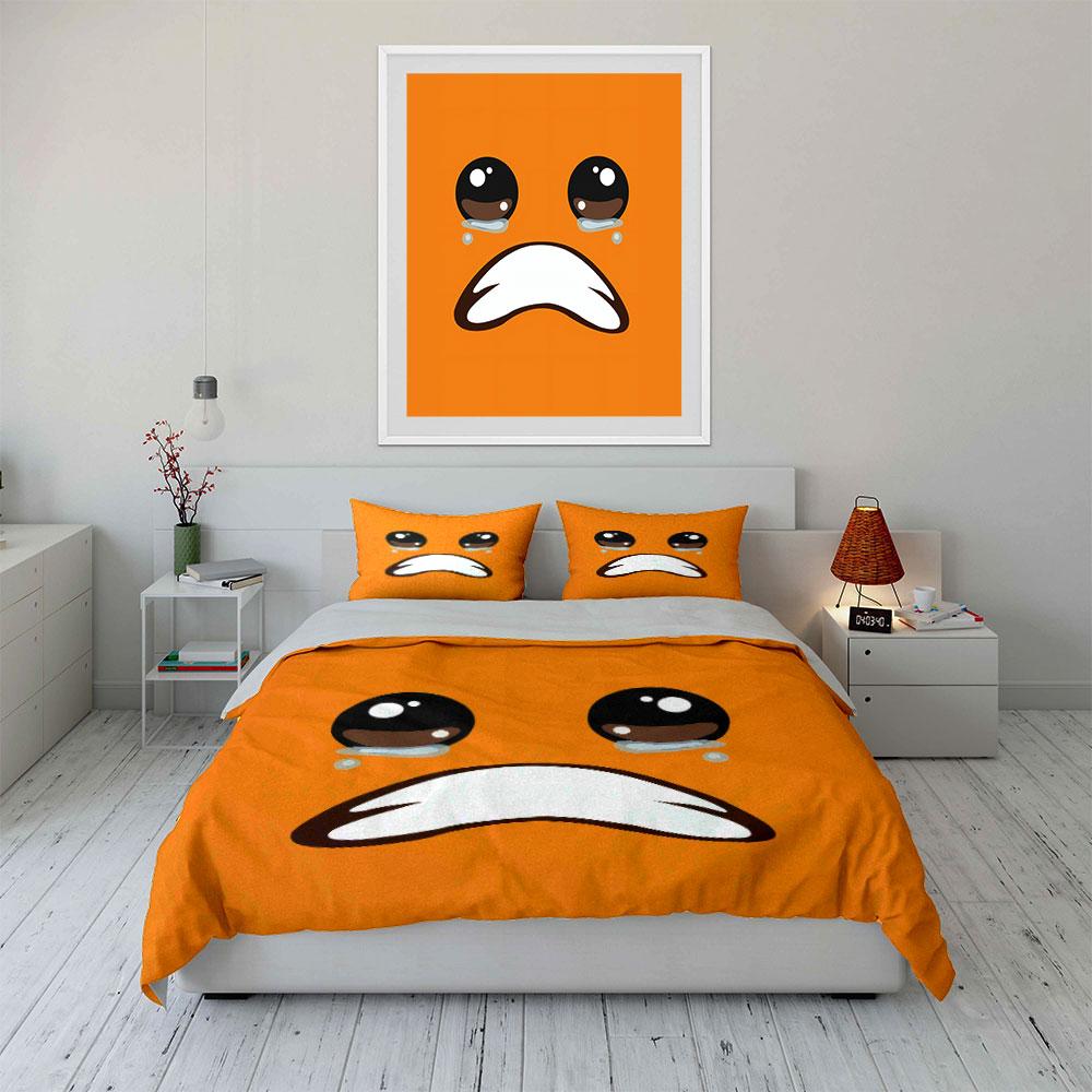 Cute Crying Orange Face Emoji 3Pcs Bedding Set Soft Microfiber Duvet Cover Pillowcase Set For Kids Teens Bedroom Decor