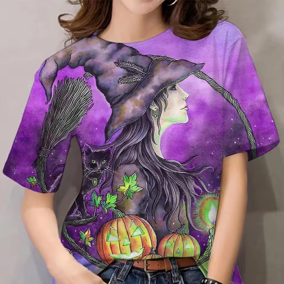 Sommermode Lässig Persönlichkeit 3D Hexen-Print Top Halloween Spaß Geschenk Damen T-Shirts