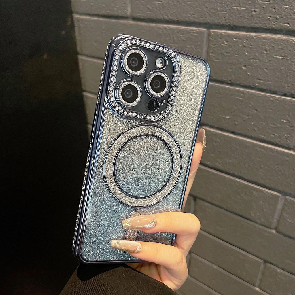 Rhinestone Flash Powder Magnetic Suction for IPhone16proMax Gradient Phone Case Apple 15 All-inclusive Mirror 14 Protection Case
