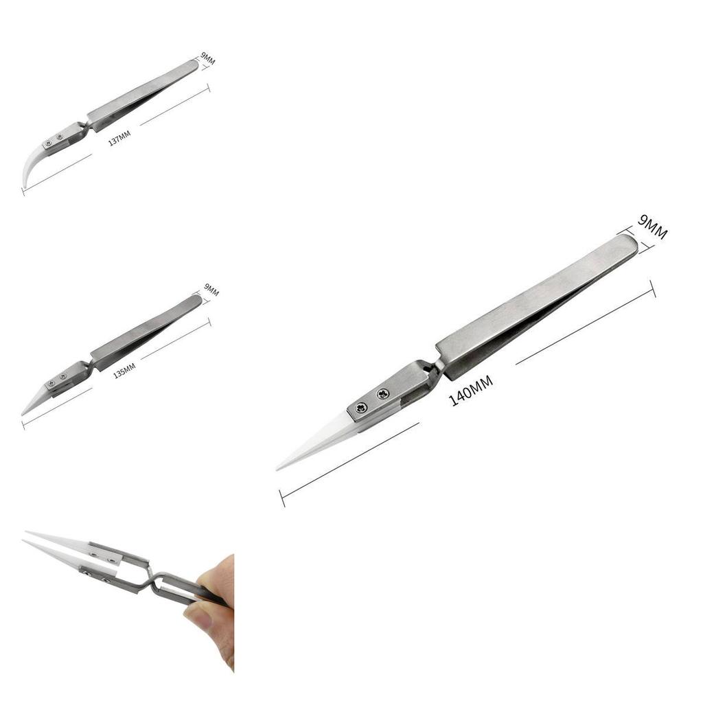 Stainless Steel Contrast Ceramic Tweezers With Sharp Curved Tips For Precision Laboratory Handling