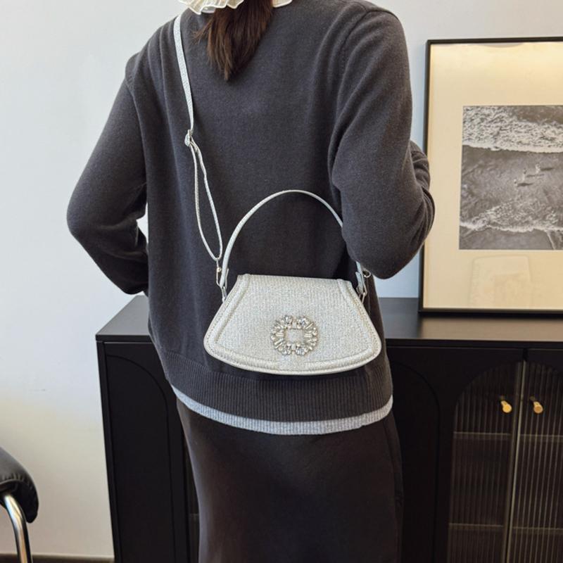 Women Vintage PU Leather Sequin Y2K Crossbody Bag Fashion Floral Decor Shine Lady Outdoor Leisure Bag for Female Birthday Gifts